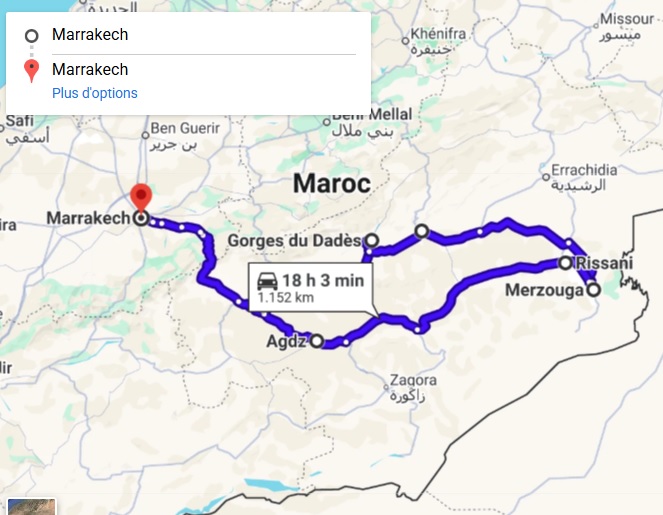 Carte itinéraire Maroc